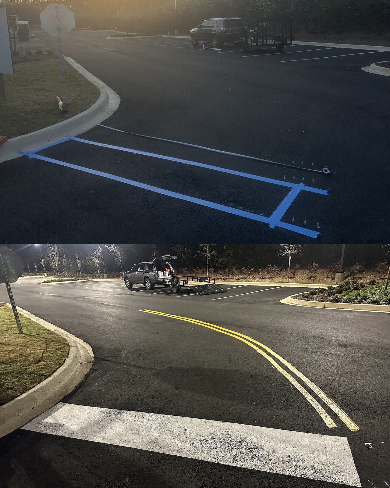 Parking lot before and after