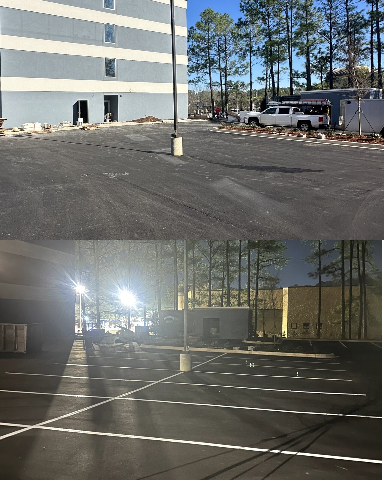 Parking lot before and after