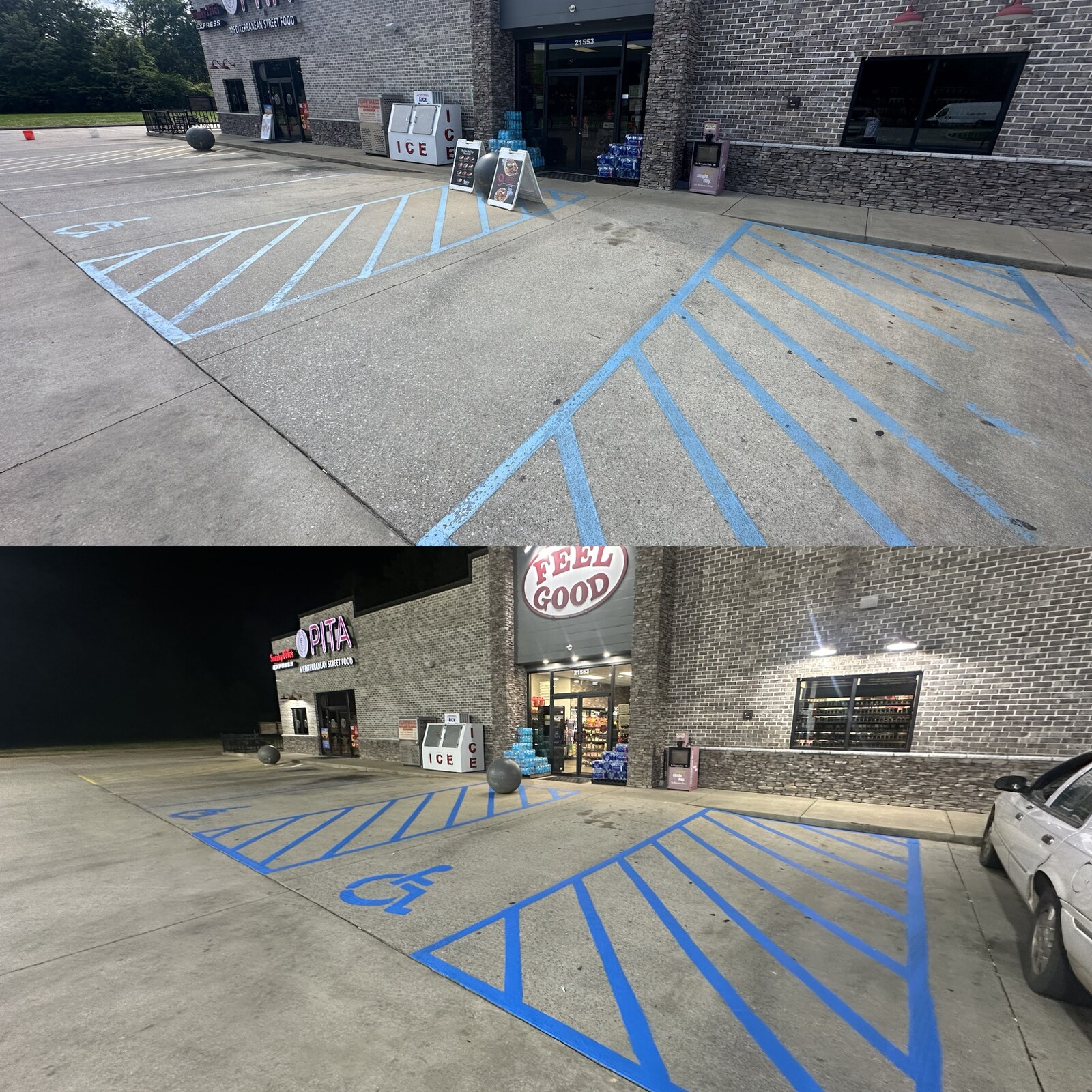 Parking lot before and after