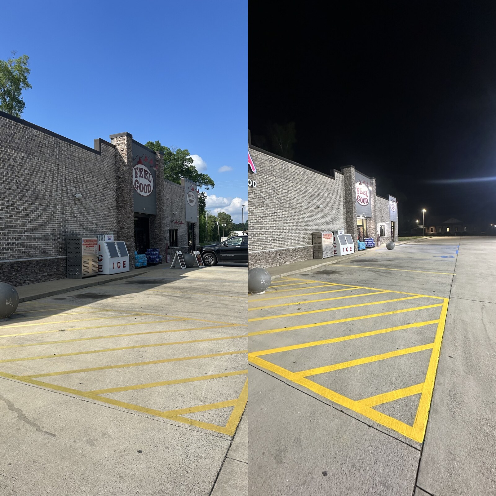 Parking lot before and after
