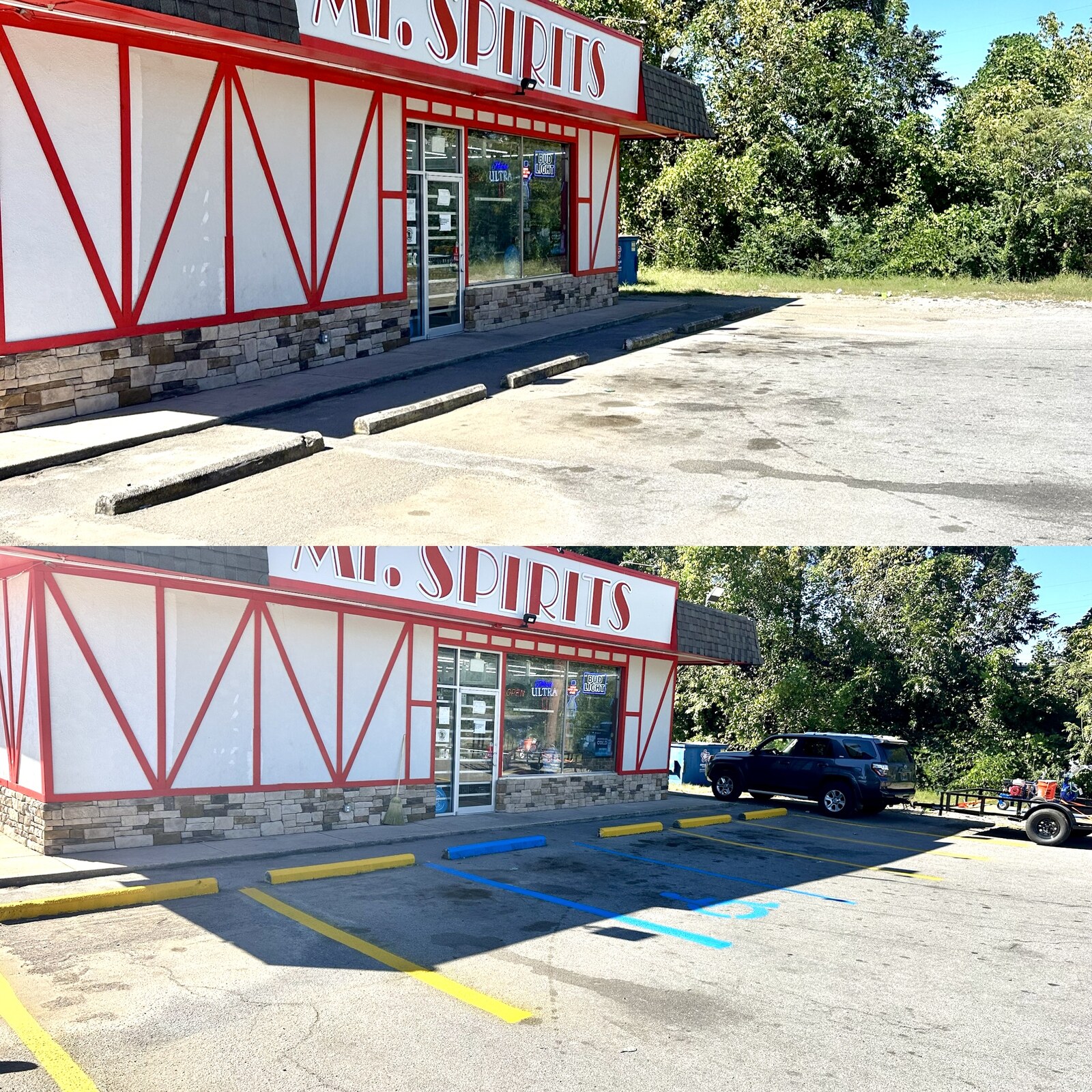 Parking lot before and after
