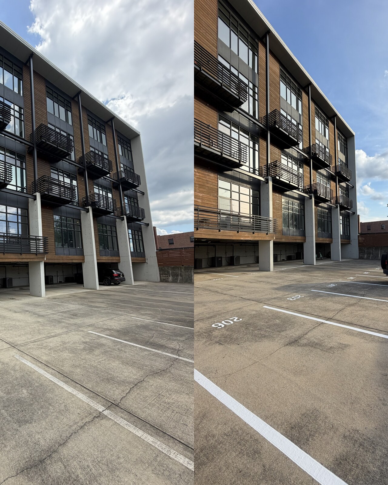 Parking lot before and after