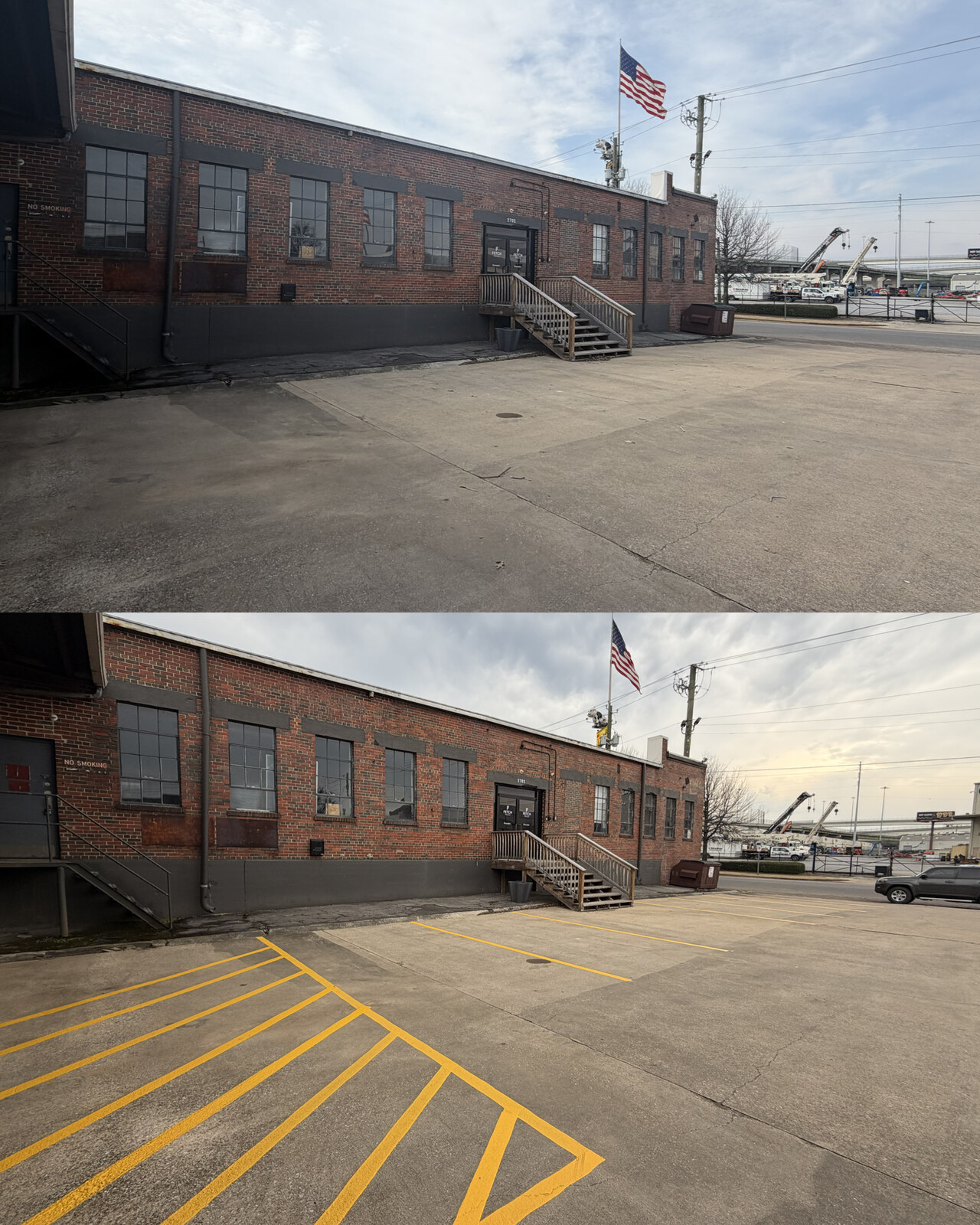 Parking lot before and after