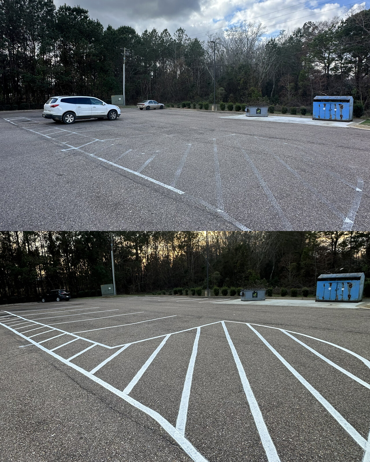 Parking lot before and after